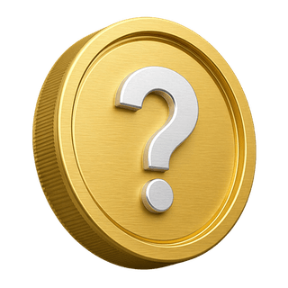 Pièce d’or 3D affichant un point d’interrogation, visuel décoratif de la page FAQ